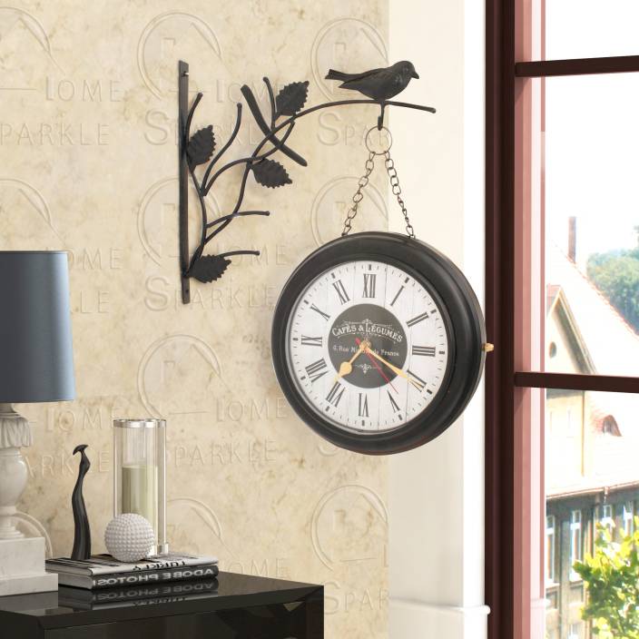 Home Sparkle Analog Wall Clock  (Black, With Glass)