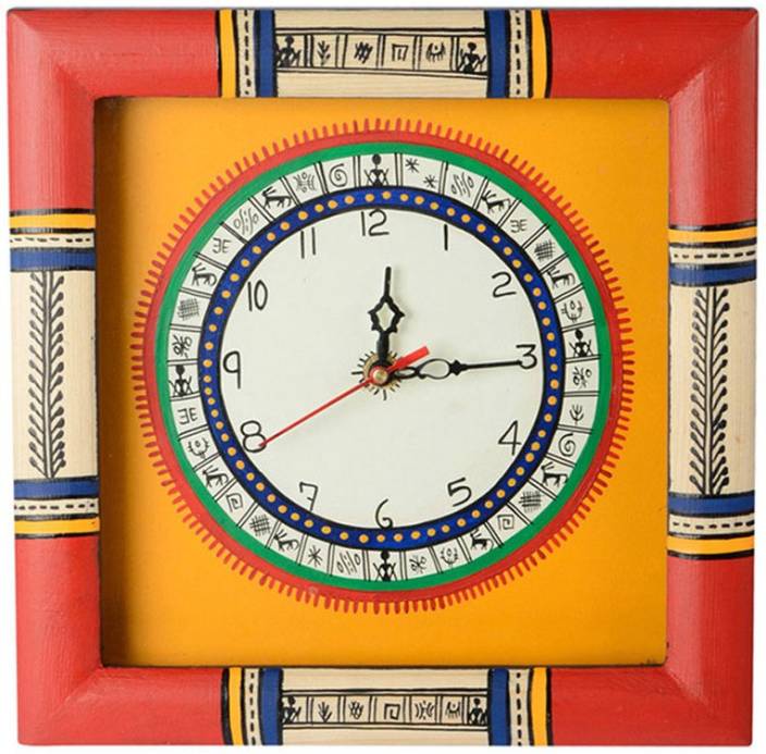 ExclusiveLane Analog Wall Clock  (Red, Yellow, With Glass)