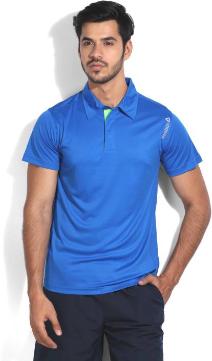 Reebok Solid Men's Polo Neck Blue T-shirt