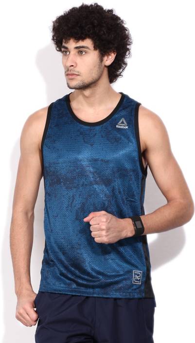 Reebok Self Design Men's Round Neck Dark Blue T-Shirt