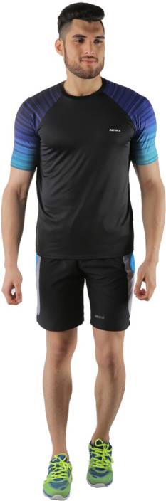 Admiral Self Design Men's Round Neck Black T-Shirt